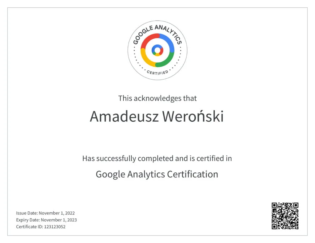 google analytics certification amadeusz weroński